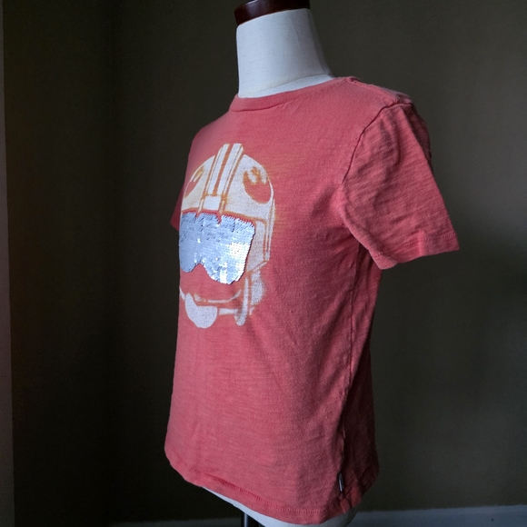 GAP Boys S Small Orange Star Wars Rebel Pilot Flip Sequin T-Shirt 100% Cotton - Picture 3 of 10